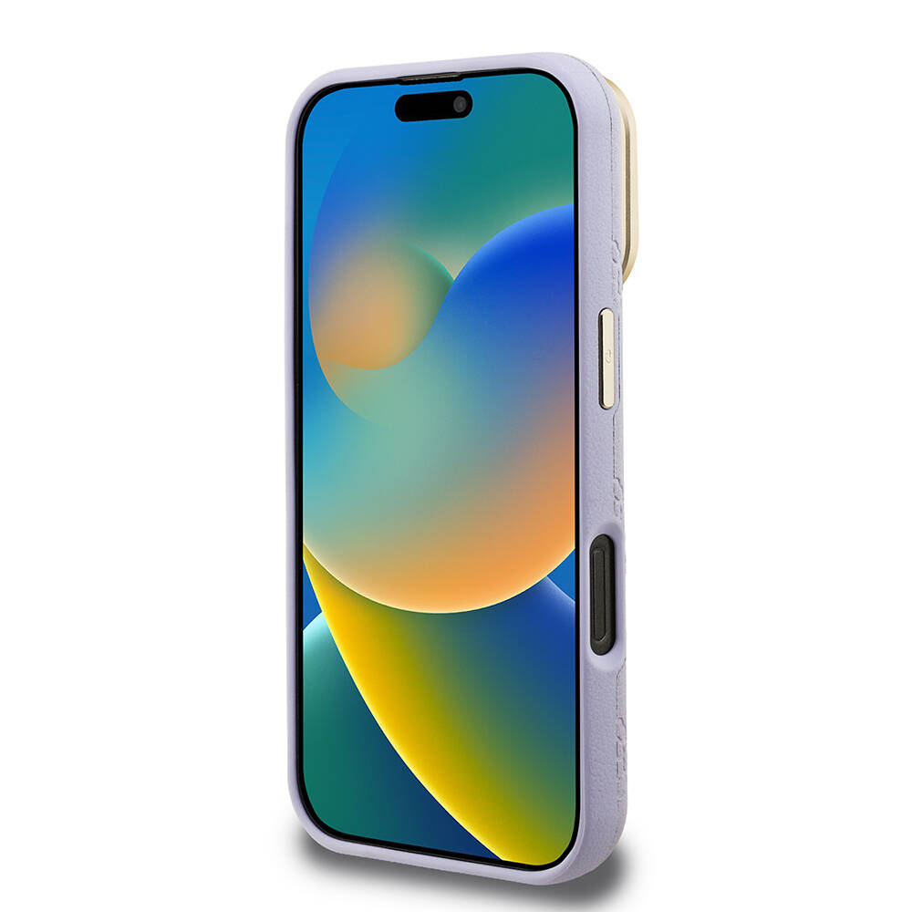 Apple iPhone 16 Pro Max Kılıf Guess Orjinal Lisanslı M-safe Şarj Özellikli Sıcak Baskılı Yazı Logolu Kamera Standlı PU Deri Peony Kapak - 9