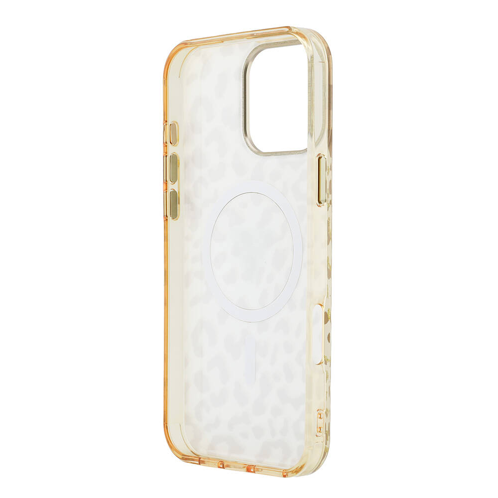 Apple iPhone 16 Pro Max Kılıf Guess Orjinal Lisanslı M-safe Şarj Özellikli Üçgen Logolu Simli Leopar Desenli Kapak - 10