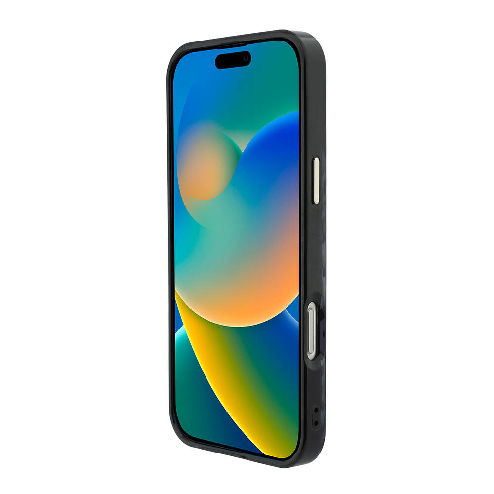 Apple iPhone 16 Pro Max Kılıf Guess Orjinal Lisanslı M-safe Şarj Özellikli Üçgen Logolu Simli Leopar Desenli Kapak - 5