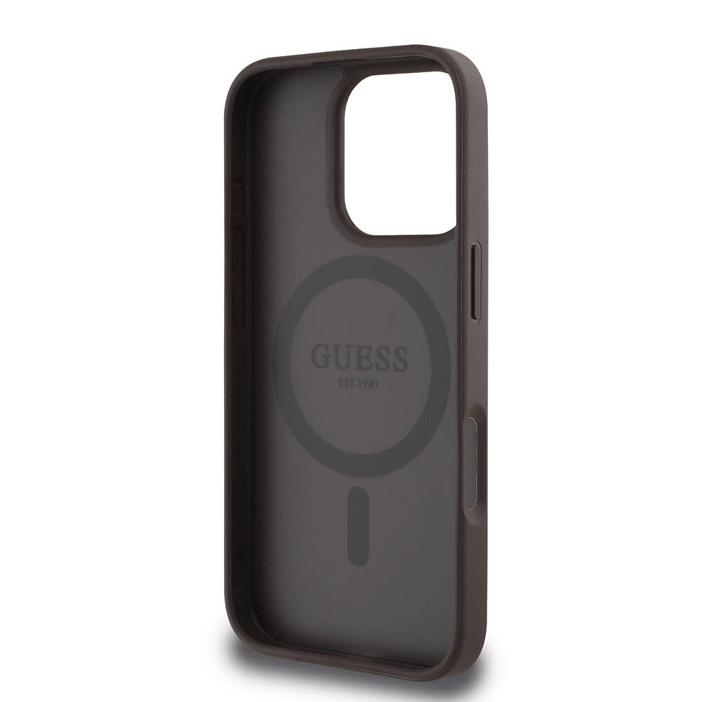Apple iPhone 16 Pro Max Kılıf Guess Orjinal Lisanslı M-safe Şarj Özellikli Yazı Logolu Circle Classic Kapak - 8