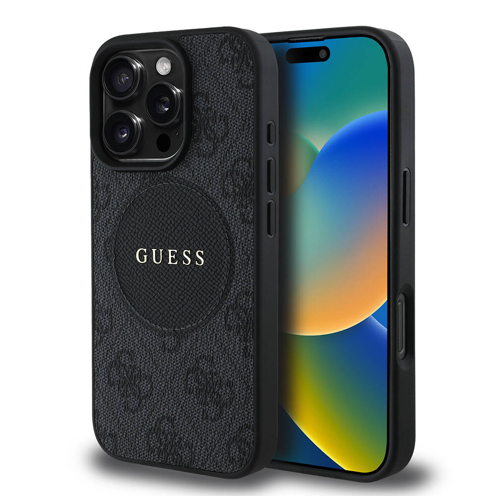 Apple iPhone 16 Pro Max Kılıf Guess Orjinal Lisanslı M-safe Şarj Özellikli Yazı Logolu Circle Classic Kapak - 12