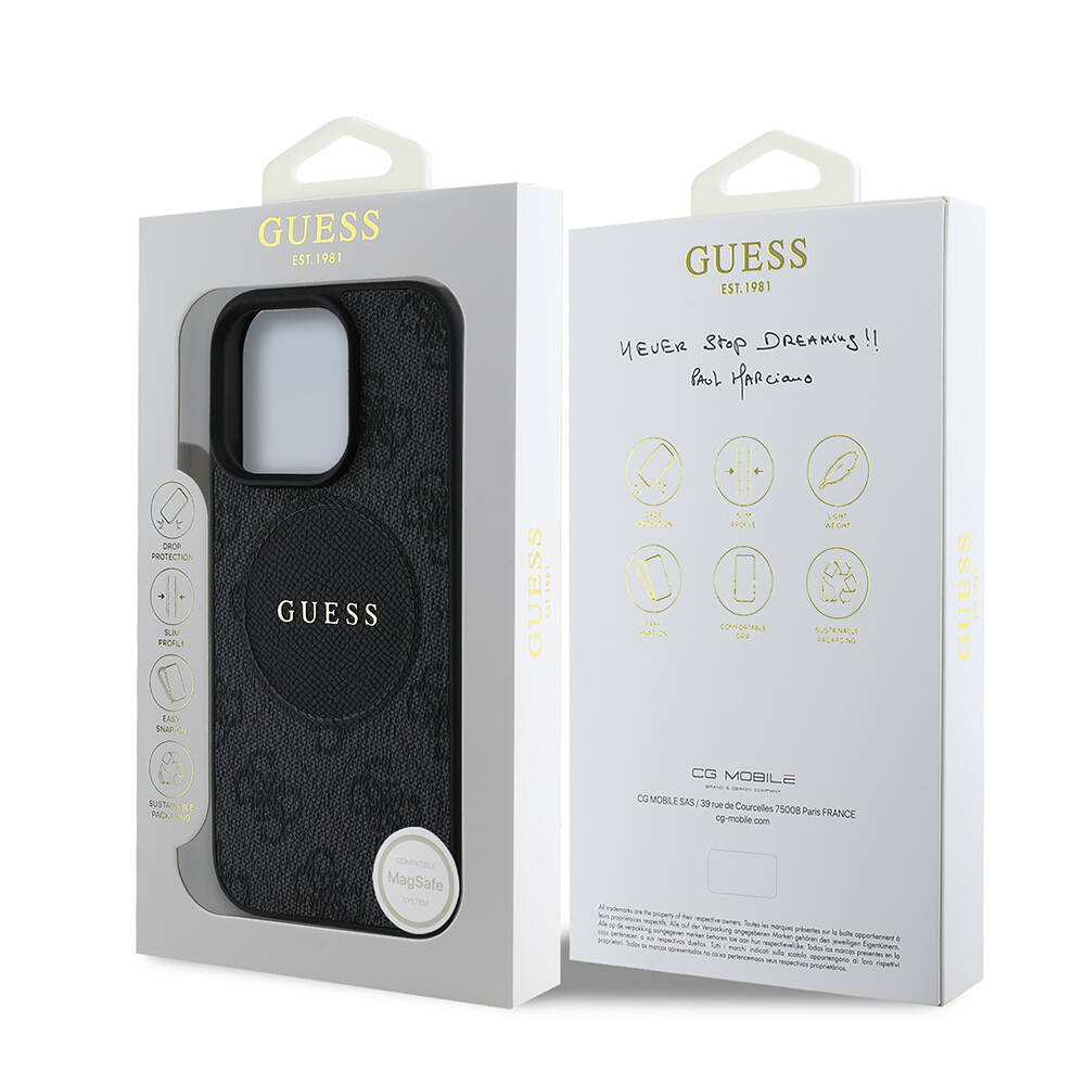 Apple iPhone 16 Pro Max Kılıf Guess Orjinal Lisanslı M-safe Şarj Özellikli Yazı Logolu Circle Classic Kapak - 18