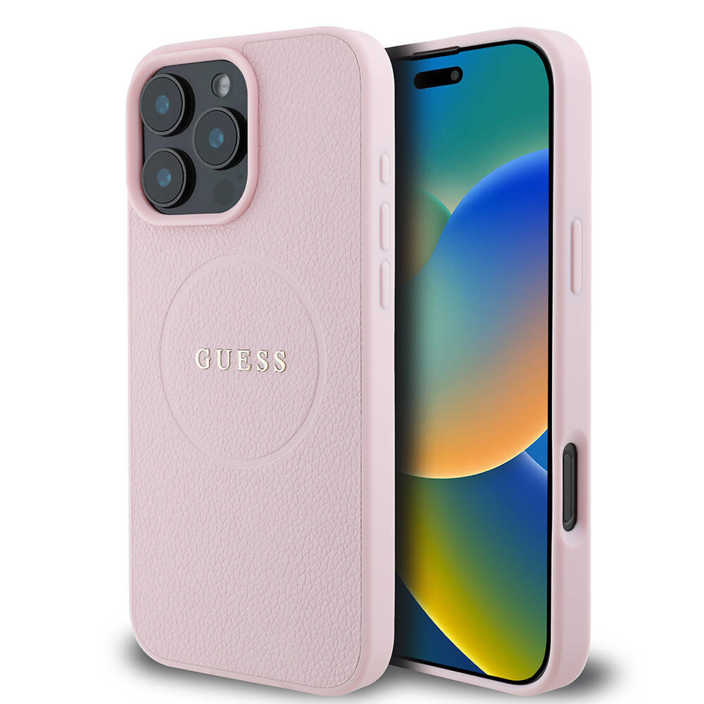 Apple iPhone 16 Pro Max Kılıf Guess Orjinal Lisanslı M-safe Şarj Özellikli Yazı Logolu Grained Kapak - 4
