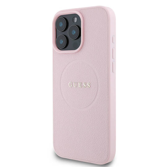 Apple iPhone 16 Pro Max Kılıf Guess Orjinal Lisanslı M-safe Şarj Özellikli Yazı Logolu Grained Kapak - 5