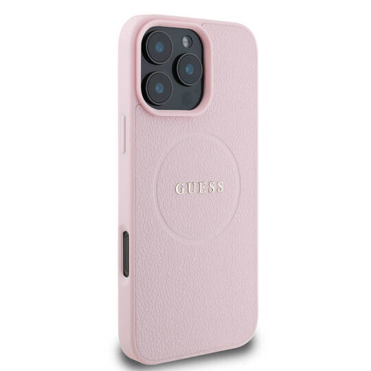 Apple iPhone 16 Pro Max Kılıf Guess Orjinal Lisanslı M-safe Şarj Özellikli Yazı Logolu Grained Kapak - 7