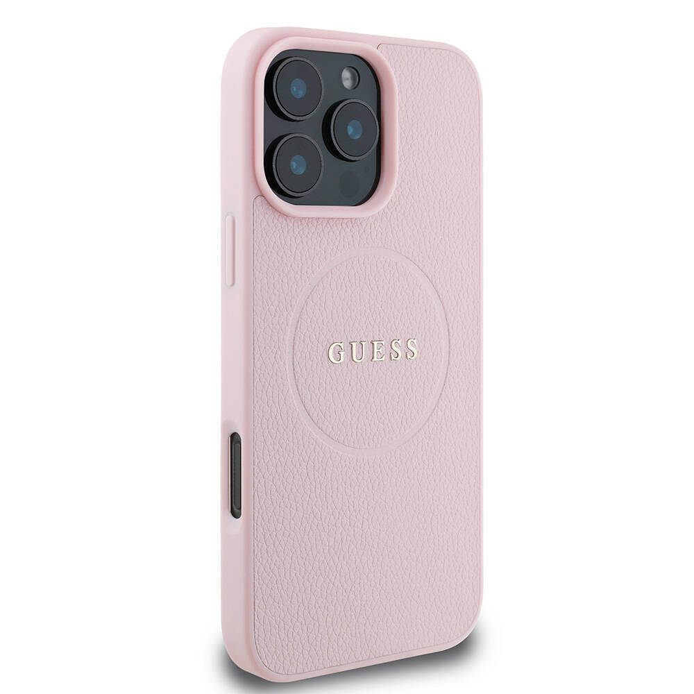 Apple iPhone 16 Pro Max Kılıf Guess Orjinal Lisanslı M-safe Şarj Özellikli Yazı Logolu Grained Kapak - 7