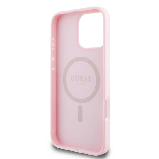 Apple iPhone 16 Pro Max Kılıf Guess Orjinal Lisanslı M-safe Şarj Özellikli Yazı Logolu Grained Kapak - 10