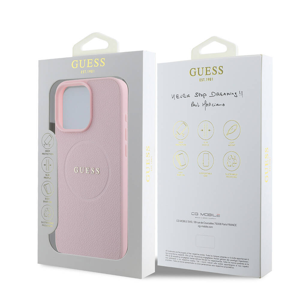 Apple iPhone 16 Pro Max Kılıf Guess Orjinal Lisanslı M-safe Şarj Özellikli Yazı Logolu Grained Kapak - 11