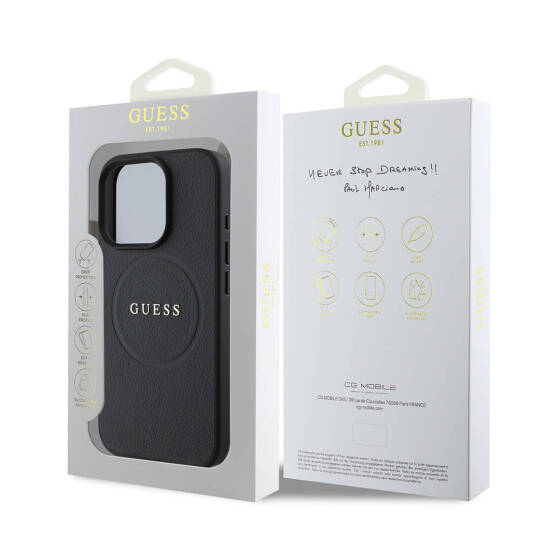 Apple iPhone 16 Pro Max Kılıf Guess Orjinal Lisanslı M-safe Şarj Özellikli Yazı Logolu Grained Kapak - 18