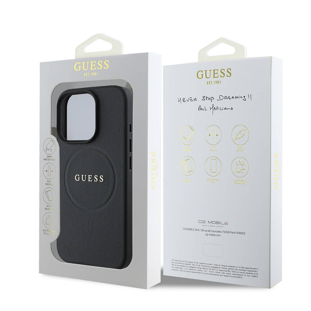 Apple iPhone 16 Pro Max Kılıf Guess Orjinal Lisanslı M-safe Şarj Özellikli Yazı Logolu Grained Kapak - 18