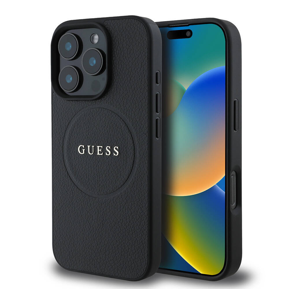 Apple iPhone 16 Pro Max Kılıf Guess Orjinal Lisanslı M-safe Şarj Özellikli Yazı Logolu Grained Kapak - 3