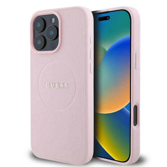 Apple iPhone 16 Pro Max Kılıf Guess Orjinal Lisanslı M-safe Şarj Özellikli Yazı Logolu Grained Kapak - 2