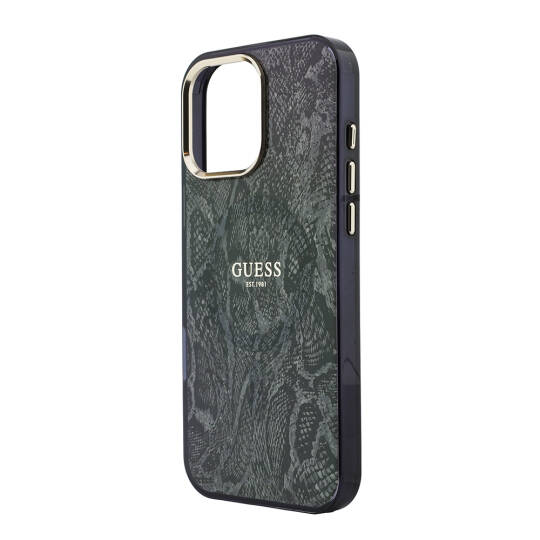 Apple iPhone 16 Pro Max Kılıf Guess Orjinal Lisanslı M-safe Şarj Özellikli Yazı Logolu Python Desenli Kapak - 8