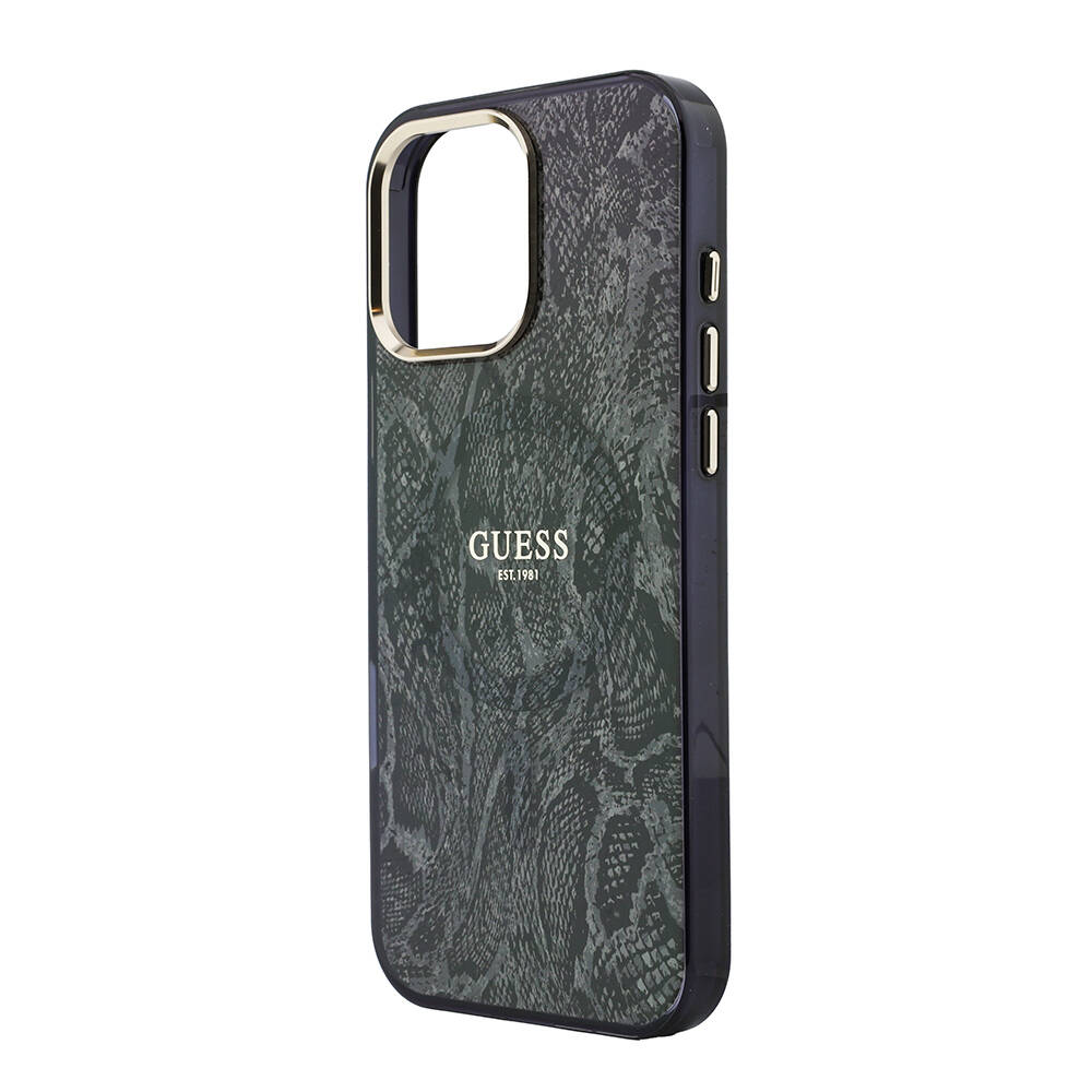 Apple iPhone 16 Pro Max Kılıf Guess Orjinal Lisanslı M-safe Şarj Özellikli Yazı Logolu Python Desenli Kapak - 8