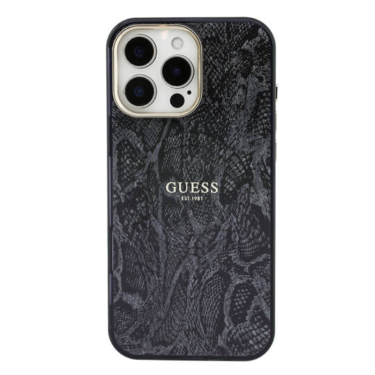 Apple iPhone 16 Pro Max Kılıf Guess Orjinal Lisanslı M-safe Şarj Özellikli Yazı Logolu Python Desenli Kapak - 9