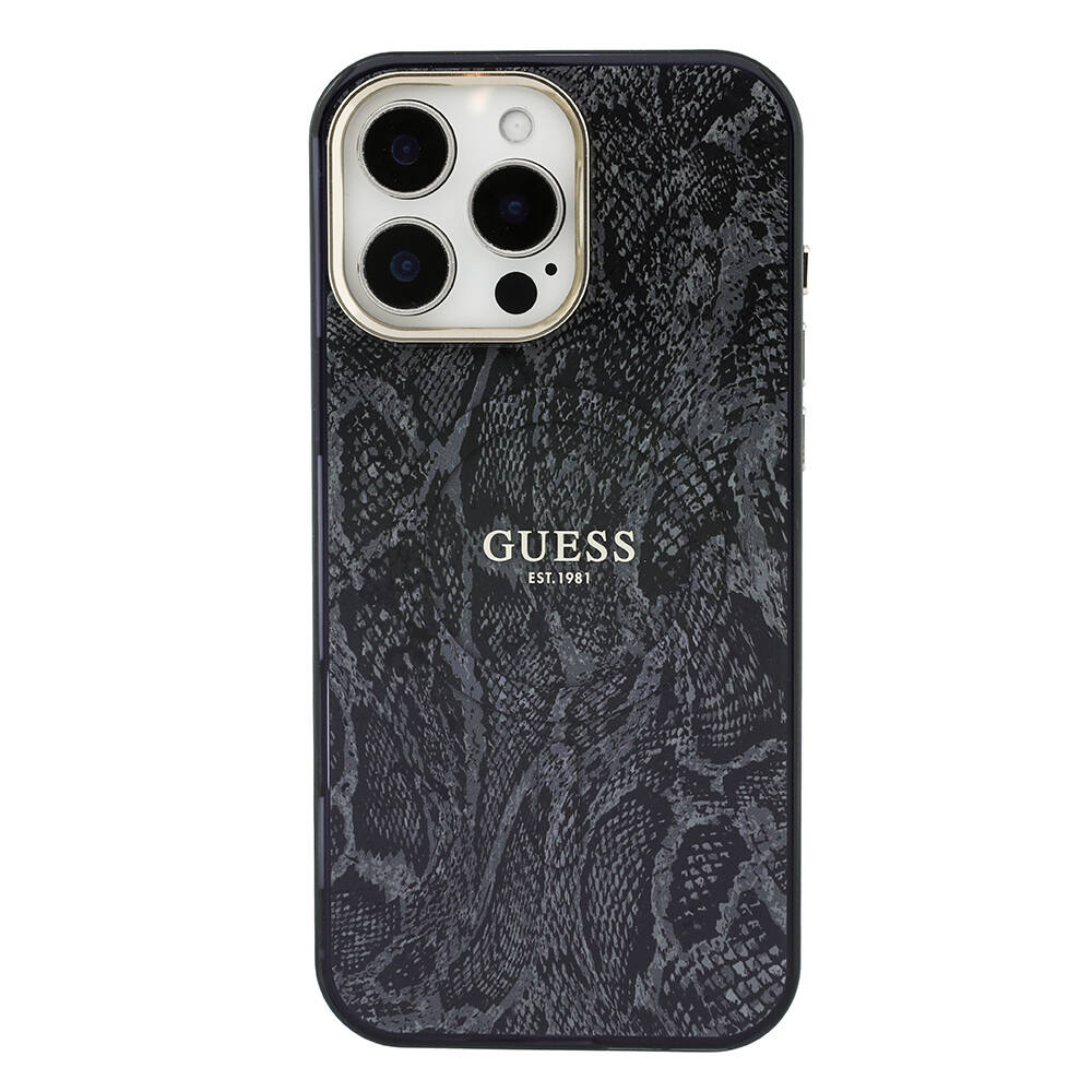 Apple iPhone 16 Pro Max Kılıf Guess Orjinal Lisanslı M-safe Şarj Özellikli Yazı Logolu Python Desenli Kapak - 9