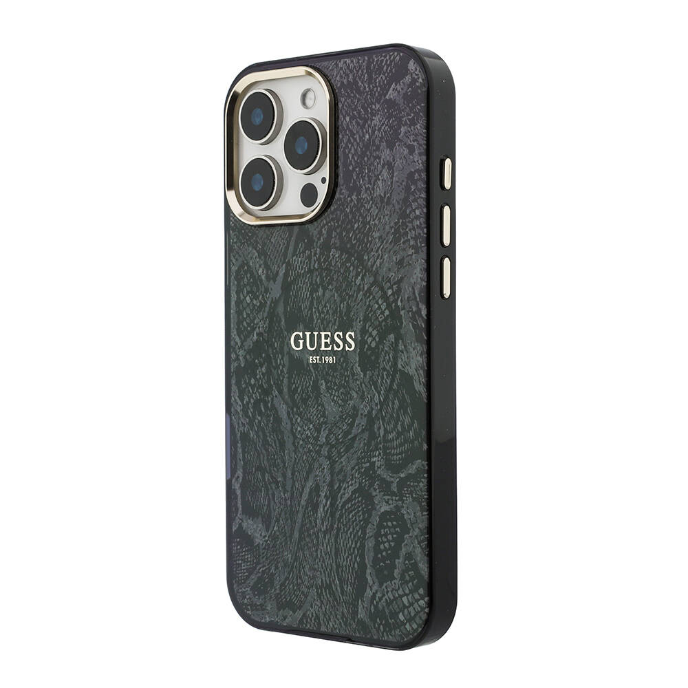 Apple iPhone 16 Pro Max Kılıf Guess Orjinal Lisanslı M-safe Şarj Özellikli Yazı Logolu Python Desenli Kapak - 10