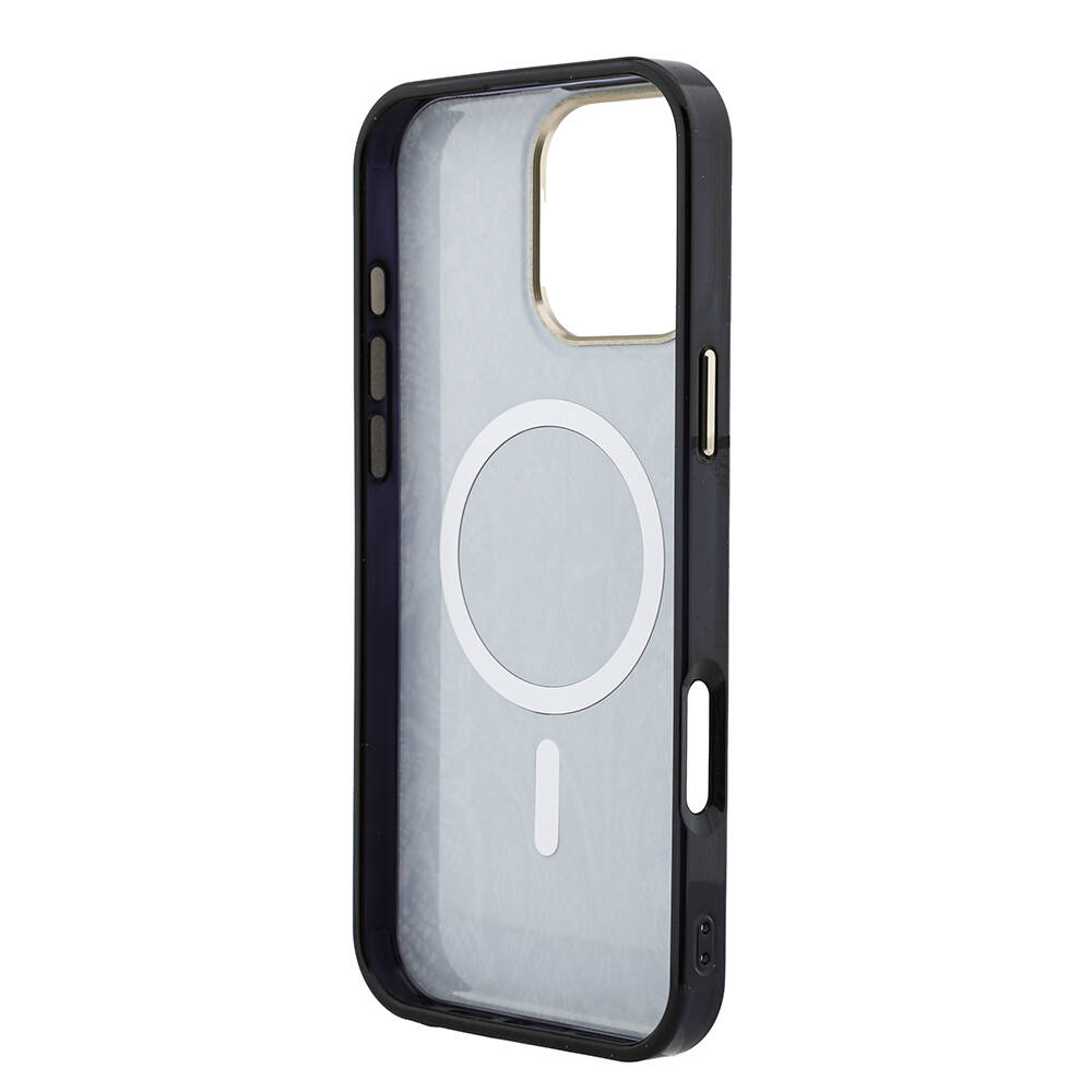 Apple iPhone 16 Pro Max Kılıf Guess Orjinal Lisanslı M-safe Şarj Özellikli Yazı Logolu Python Desenli Kapak - 11