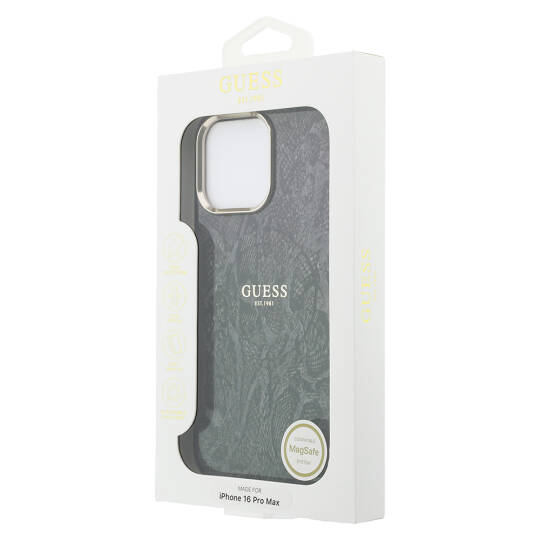 Apple iPhone 16 Pro Max Kılıf Guess Orjinal Lisanslı M-safe Şarj Özellikli Yazı Logolu Python Desenli Kapak - 12