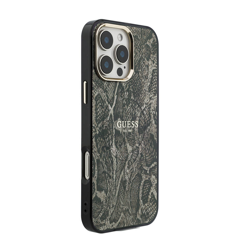 Apple iPhone 16 Pro Max Kılıf Guess Orjinal Lisanslı M-safe Şarj Özellikli Yazı Logolu Python Desenli Kapak - 1