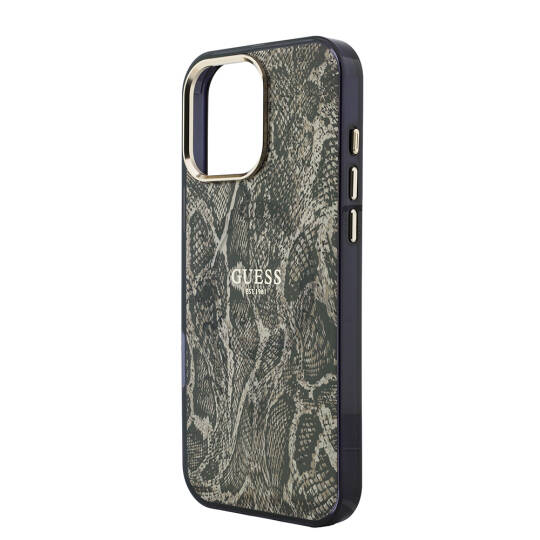 Apple iPhone 16 Pro Max Kılıf Guess Orjinal Lisanslı M-safe Şarj Özellikli Yazı Logolu Python Desenli Kapak - 2