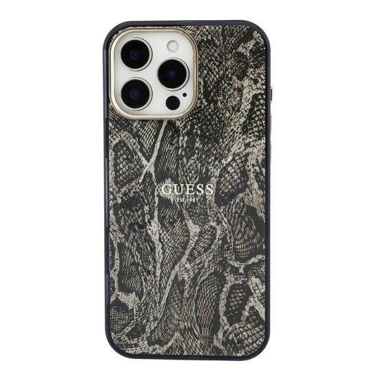 Apple iPhone 16 Pro Max Kılıf Guess Orjinal Lisanslı M-safe Şarj Özellikli Yazı Logolu Python Desenli Kapak - 3