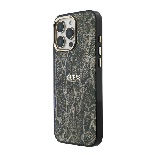 Apple iPhone 16 Pro Max Kılıf Guess Orjinal Lisanslı M-safe Şarj Özellikli Yazı Logolu Python Desenli Kapak - 4