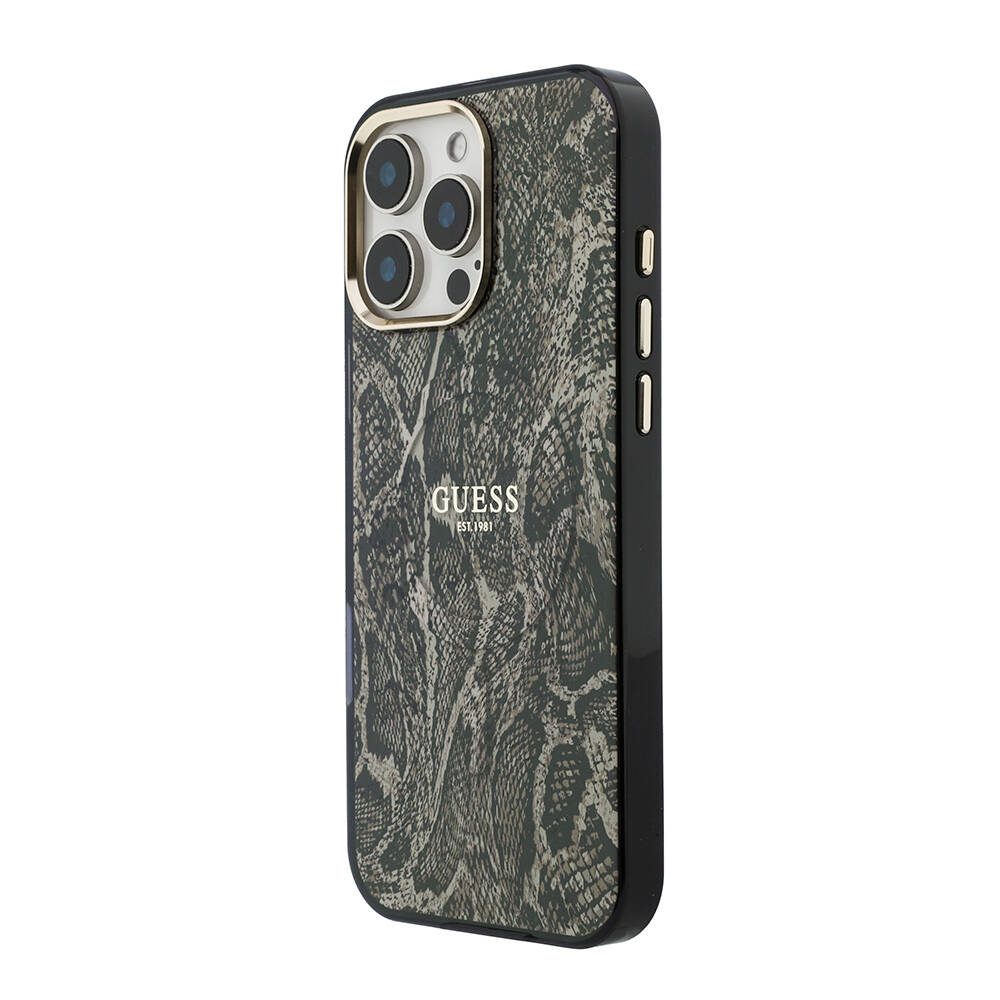Apple iPhone 16 Pro Max Kılıf Guess Orjinal Lisanslı M-safe Şarj Özellikli Yazı Logolu Python Desenli Kapak - 4