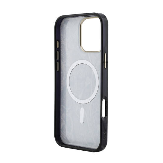 Apple iPhone 16 Pro Max Kılıf Guess Orjinal Lisanslı M-safe Şarj Özellikli Yazı Logolu Python Desenli Kapak - 5