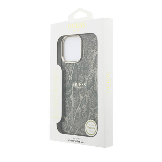 Apple iPhone 16 Pro Max Kılıf Guess Orjinal Lisanslı M-safe Şarj Özellikli Yazı Logolu Python Desenli Kapak - 6