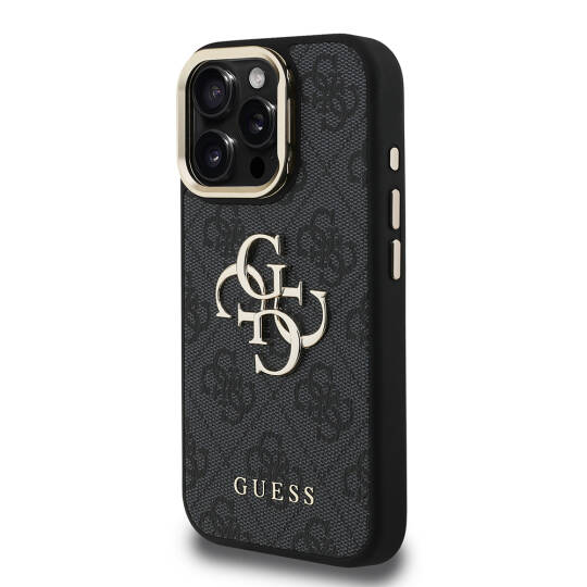 Apple iPhone 16 Pro Max Kılıf Guess Orjinal Lisanslı PU Deri 4G Desenli Metal Büyük 4G ve Yazı Logolu Kamera Standlı Kapak - 9