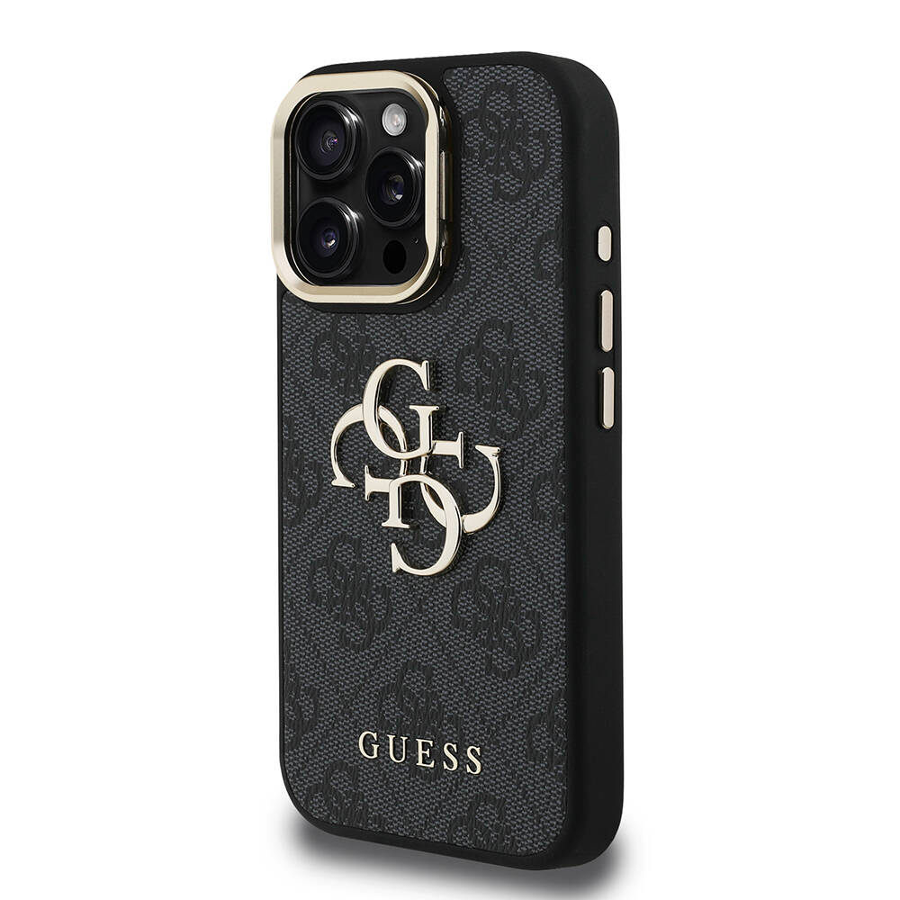 Apple iPhone 16 Pro Max Kılıf Guess Orjinal Lisanslı PU Deri 4G Desenli Metal Büyük 4G ve Yazı Logolu Kamera Standlı Kapak - 9