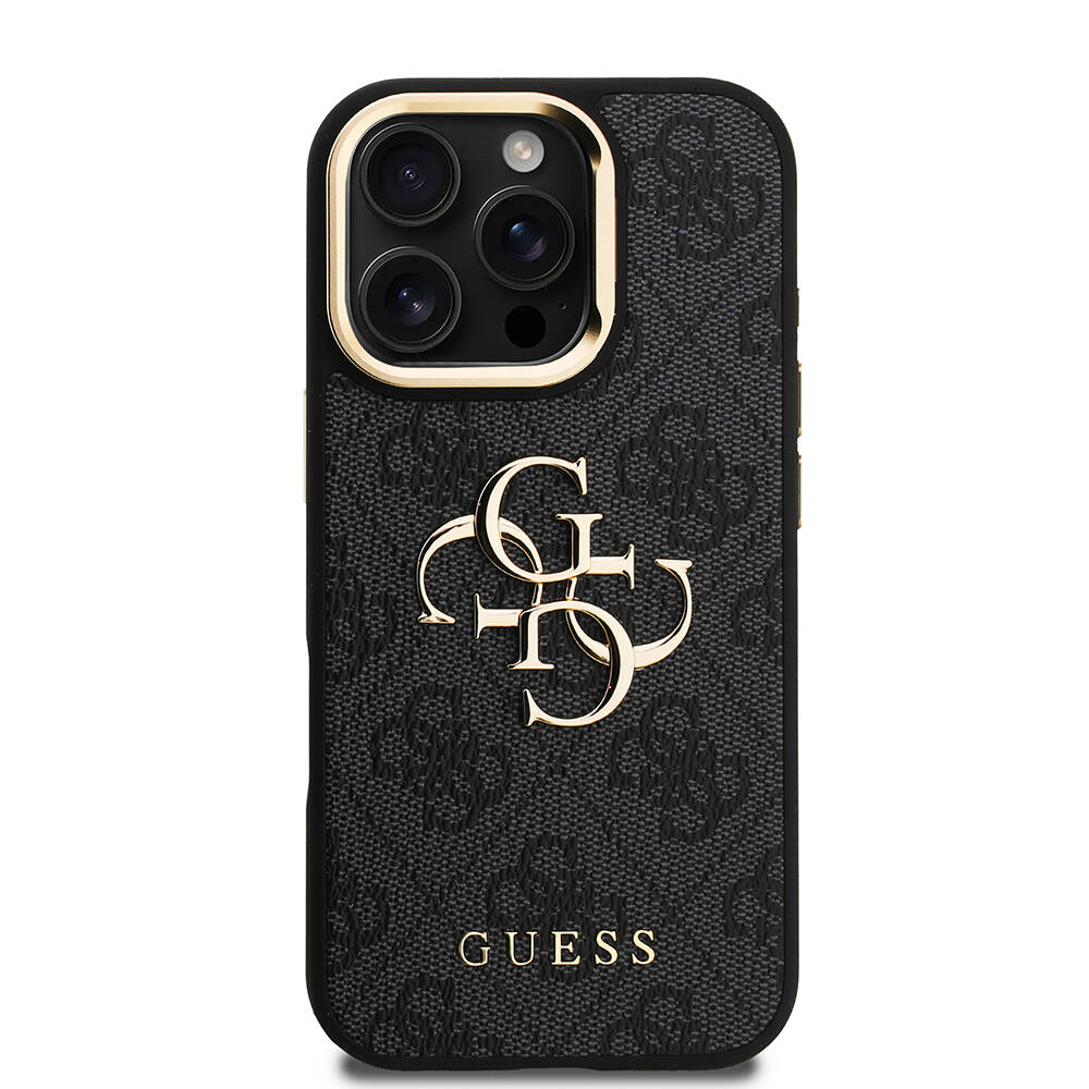 Apple iPhone 16 Pro Max Kılıf Guess Orjinal Lisanslı PU Deri 4G Desenli Metal Büyük 4G ve Yazı Logolu Kamera Standlı Kapak - 10