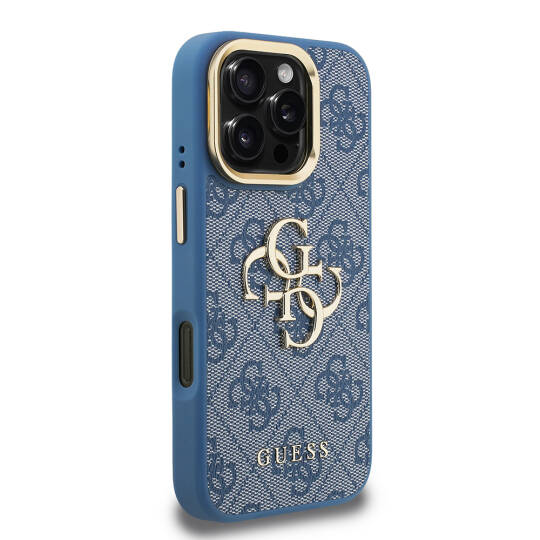 Apple iPhone 16 Pro Max Kılıf Guess Orjinal Lisanslı PU Deri 4G Desenli Metal Büyük 4G ve Yazı Logolu Kamera Standlı Kapak - 18