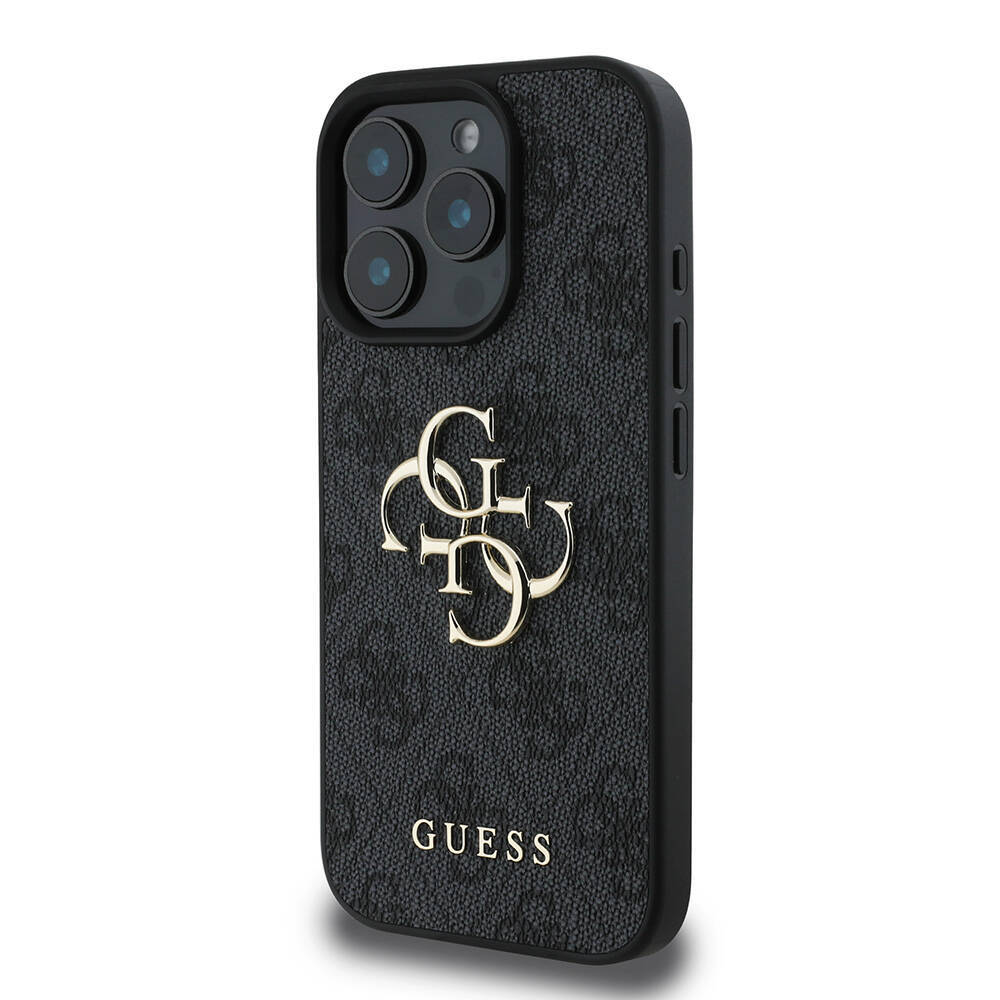 Apple iPhone 16 Pro Max Kılıf Guess Orjinal Lisanslı PU Deri 4G Desenli Metal Büyük 4G ve Yazı Logolu Kapak - 5