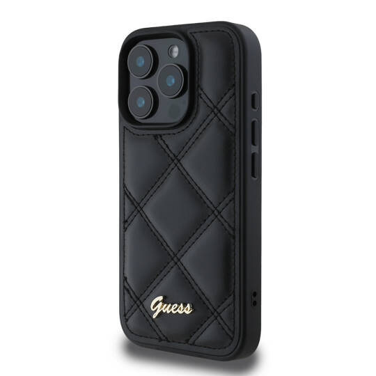 Apple iPhone 16 Pro Max Kılıf Guess Orjinal Lisanslı PU Deri Metal Yazı Logolu Kapitone Kapak - 3