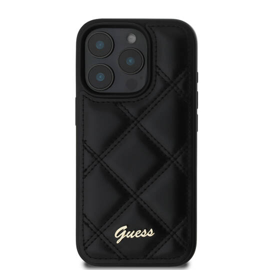 Apple iPhone 16 Pro Max Kılıf Guess Orjinal Lisanslı PU Deri Metal Yazı Logolu Kapitone Kapak - 4