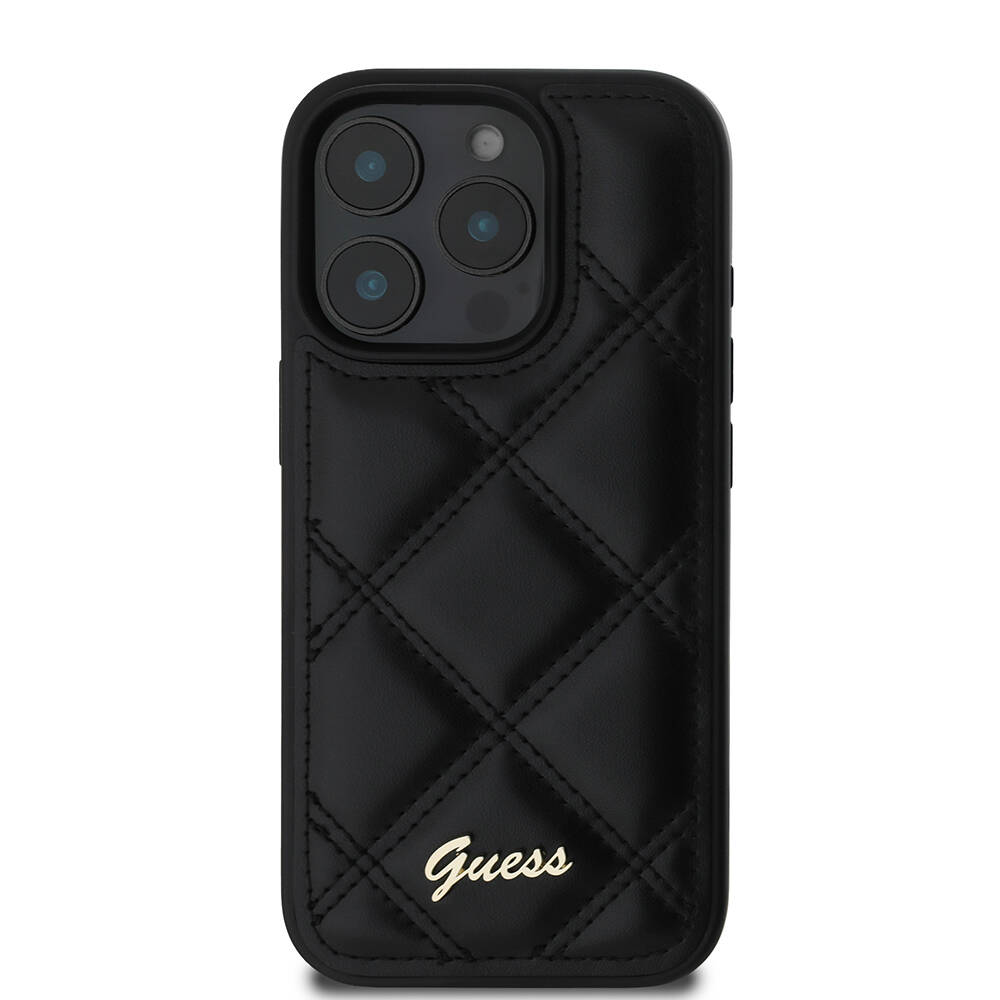 Apple iPhone 16 Pro Max Kılıf Guess Orjinal Lisanslı PU Deri Metal Yazı Logolu Kapitone Kapak - 4