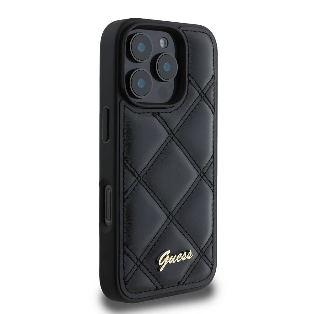 Apple iPhone 16 Pro Max Kılıf Guess Orjinal Lisanslı PU Deri Metal Yazı Logolu Kapitone Kapak - 5