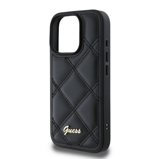 Apple iPhone 16 Pro Max Kılıf Guess Orjinal Lisanslı PU Deri Metal Yazı Logolu Kapitone Kapak - 7