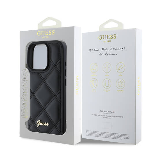 Apple iPhone 16 Pro Max Kılıf Guess Orjinal Lisanslı PU Deri Metal Yazı Logolu Kapitone Kapak - 9