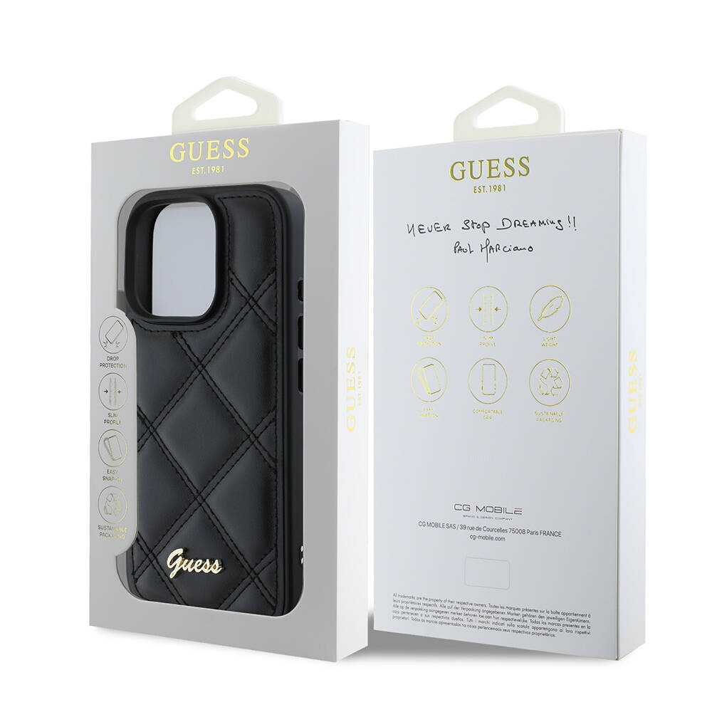 Apple iPhone 16 Pro Max Kılıf Guess Orjinal Lisanslı PU Deri Metal Yazı Logolu Kapitone Kapak - 9