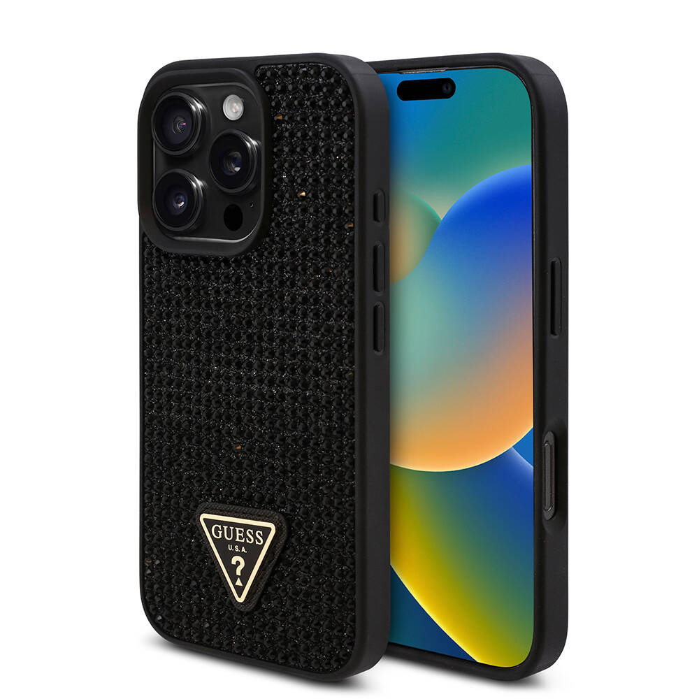 Apple iPhone 16 Pro Max Kılıf Guess Orjinal Lisanslı Taşlı Arka Yüzey Üçgen Logolu Kapak - 5