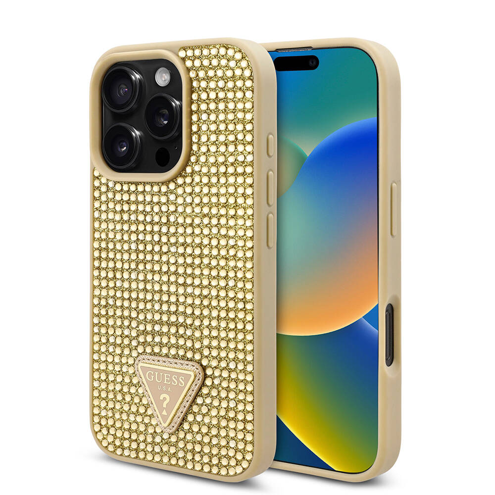 Apple iPhone 16 Pro Max Kılıf Guess Orjinal Lisanslı Taşlı Arka Yüzey Üçgen Logolu Kapak - 3