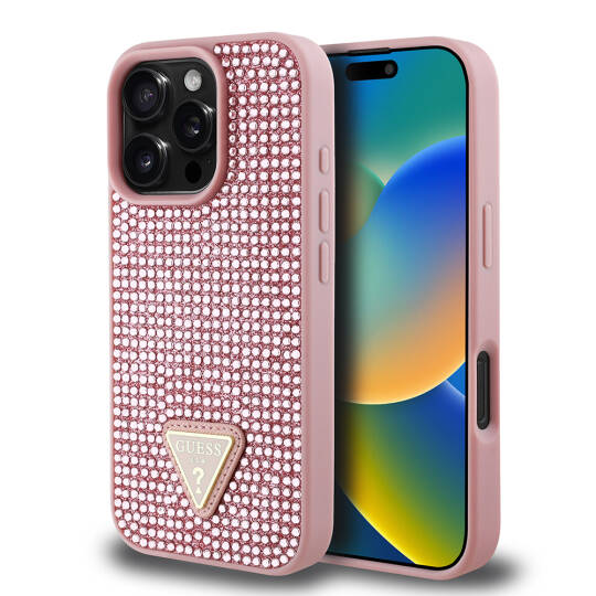 Apple iPhone 16 Pro Max Kılıf Guess Orjinal Lisanslı Taşlı Arka Yüzey Üçgen Logolu Kapak - 2