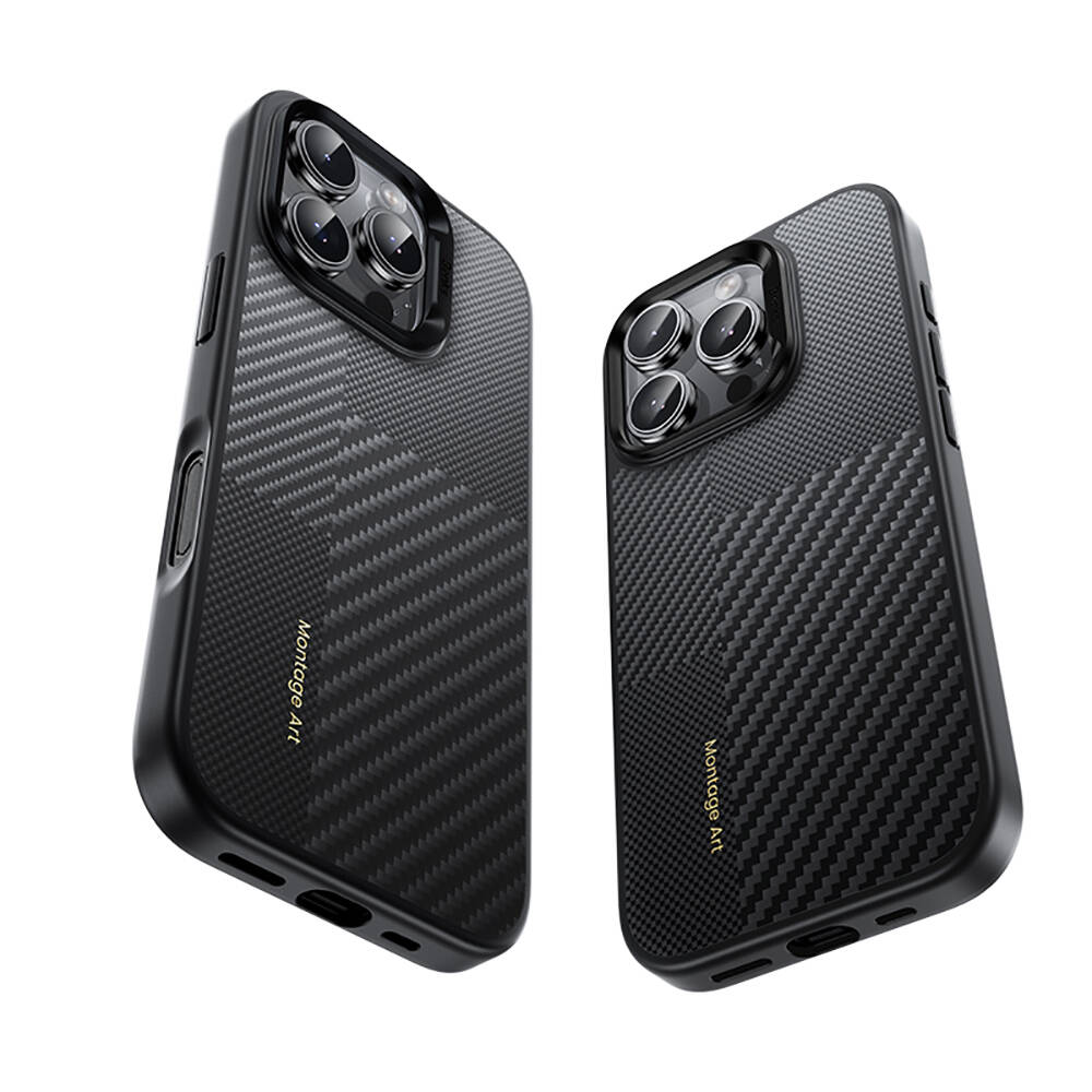 Apple iPhone 16 Pro Max Kılıf Karbon Fiber M-safe Şarj Özellikli Kamera Kontrol Butonlu Benks Hybrid ArmorPro Montage Kevlar Kapak - 3