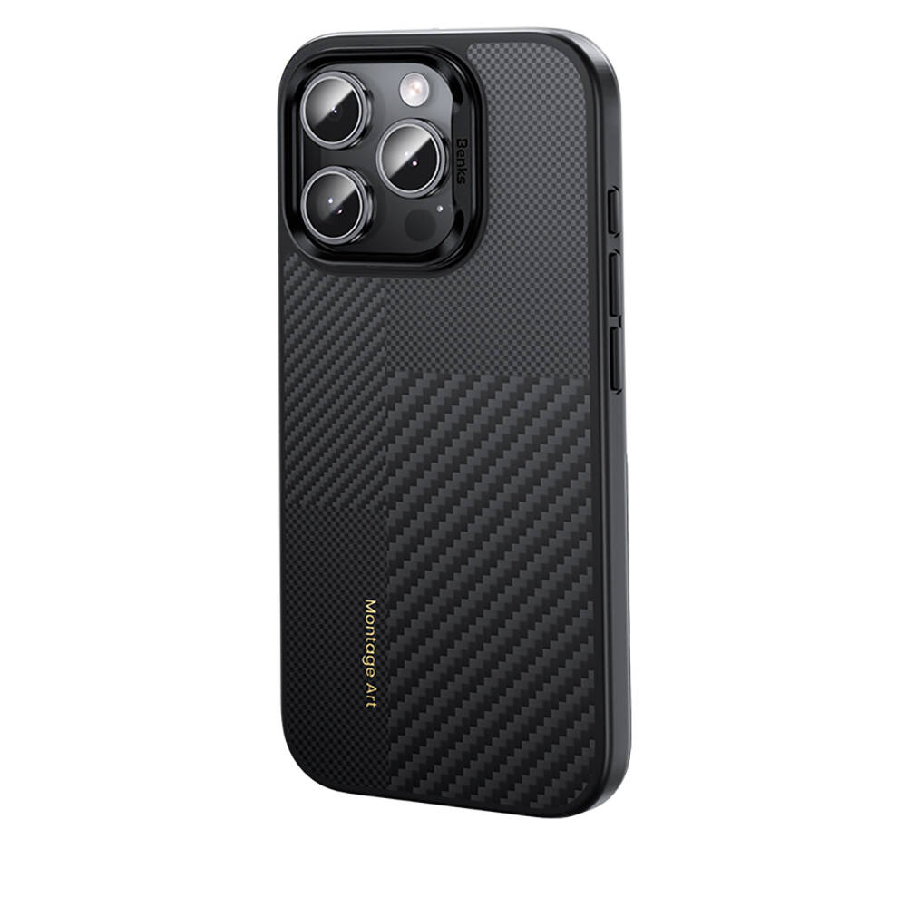 Apple iPhone 16 Pro Max Kılıf Karbon Fiber M-safe Şarj Özellikli Kamera Kontrol Butonlu Benks Hybrid ArmorPro Montage Kevlar Kapak - 4