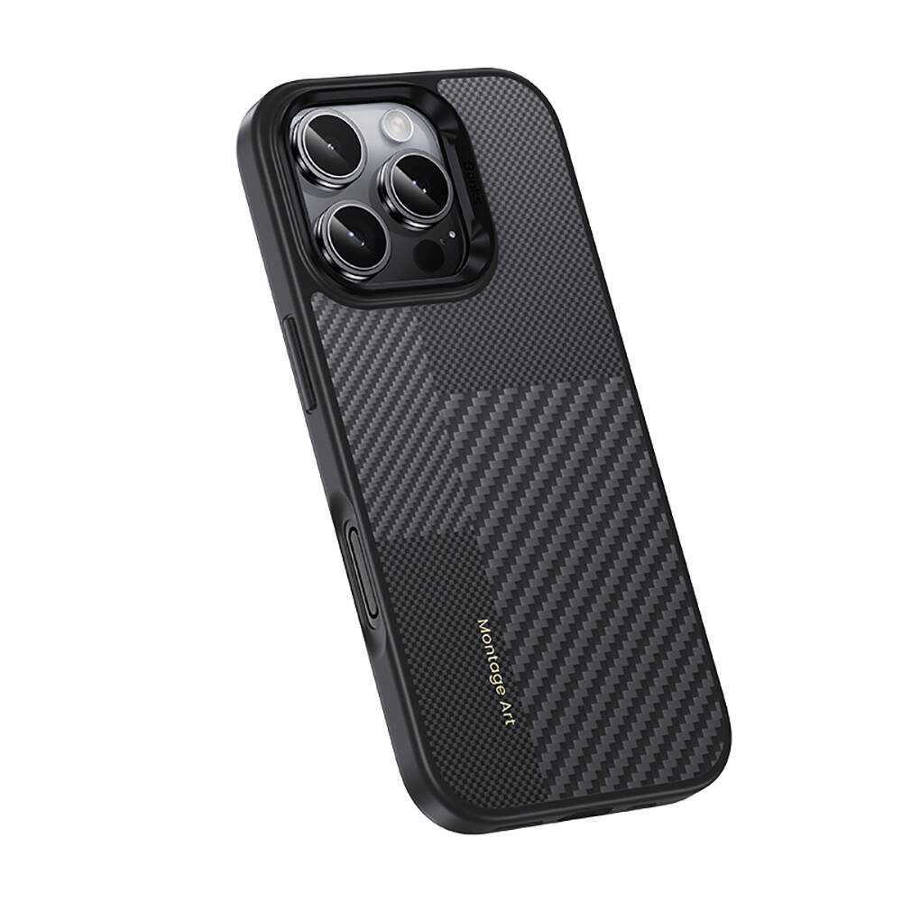 Apple iPhone 16 Pro Max Kılıf Karbon Fiber M-safe Şarj Özellikli Kamera Kontrol Butonlu Benks Hybrid ArmorPro Montage Kevlar Kapak - 5