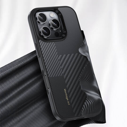 Apple iPhone 16 Pro Max Kılıf Karbon Fiber M-safe Şarj Özellikli Kamera Kontrol Butonlu Benks Hybrid ArmorPro Montage Kevlar Kapak - 8
