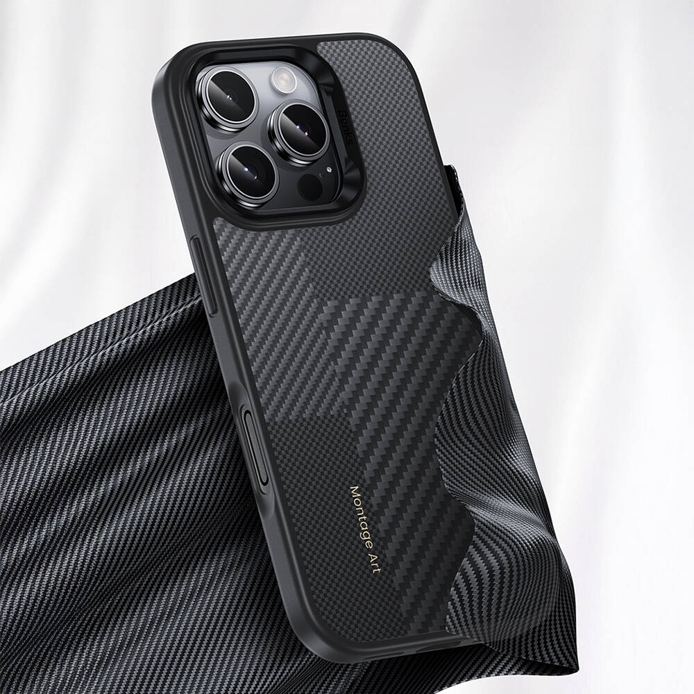 Apple iPhone 16 Pro Max Kılıf Karbon Fiber M-safe Şarj Özellikli Kamera Kontrol Butonlu Benks Hybrid ArmorPro Montage Kevlar Kapak - 8